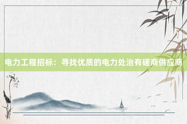 电力工程招标：寻找优质的电力处治有磋商供应商